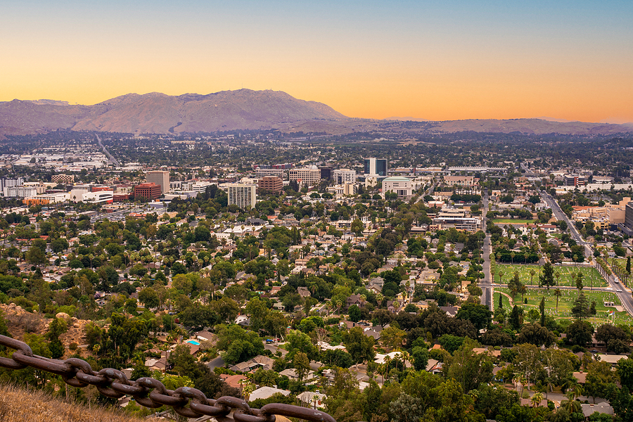 A cityscape view of the city of Riverside in Southern California.