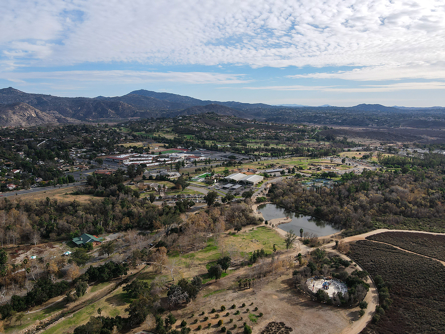 Aerial view of The East Canyon Area of Escondido with mountain on the background, San Diego, California