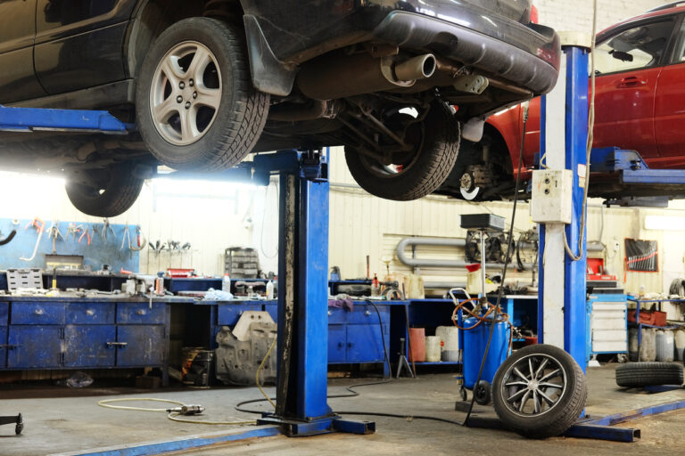 Interior of a car repair garage.