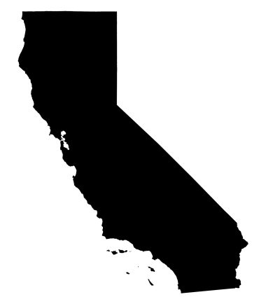 Detailed isolated b/w map of California USA. Mercator projection.
