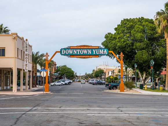 Yuma, AZ, USA - December 22, 2019: A welcoming signboard at the entry point of the city